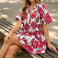 thumbnail image 3 of Short Sleeve Women Floral Print Loose Fit Lapel V-neck Casual Mini Dress, 3 of 7