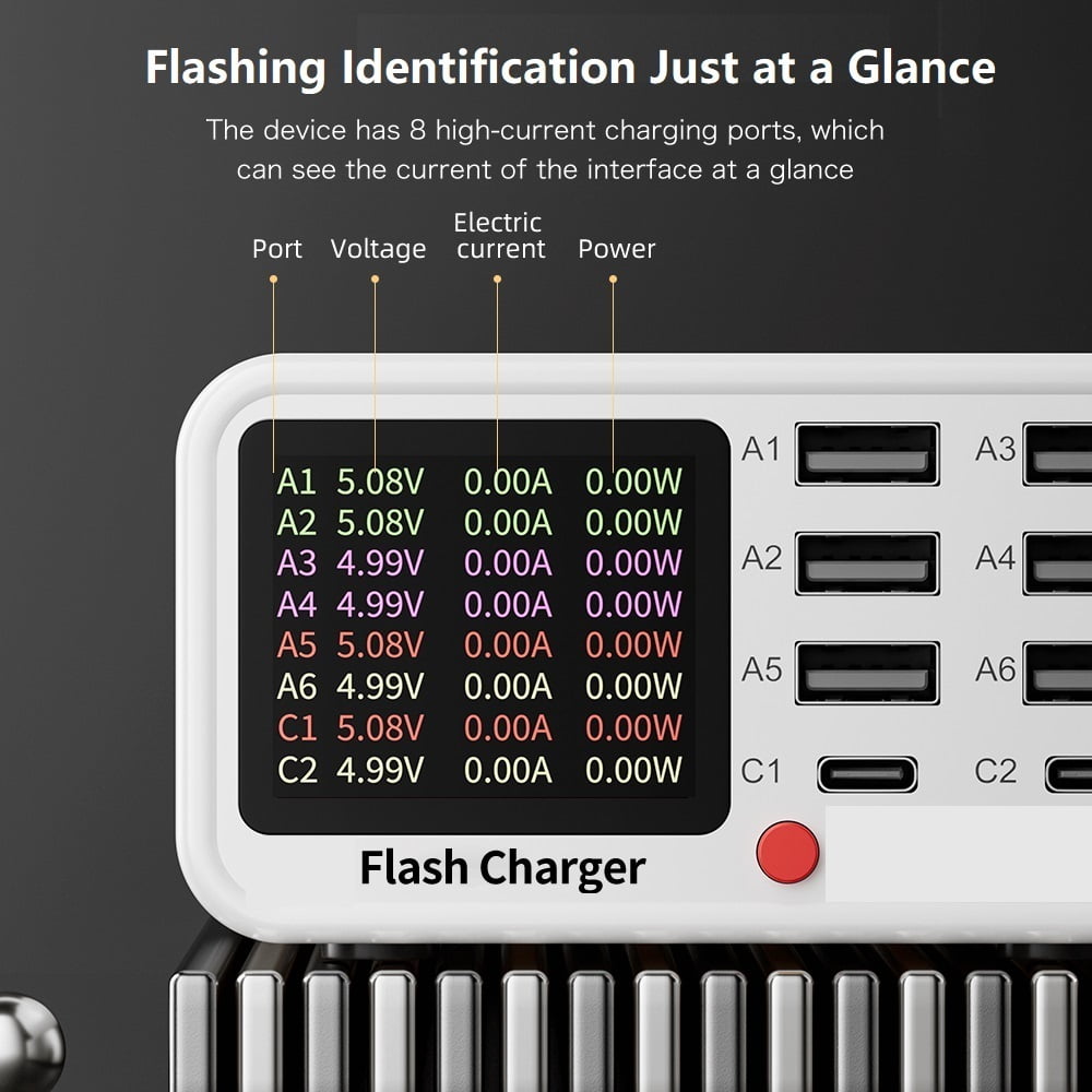 200W 8 Ports USB C Wall Charger Block Fast Wireless Charging Station Hub PD 65W Compatible ,Safe and Reliable