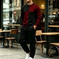 thumbnail image 3 of Babcutegg Mens Outfit 2-Piece Color Block Crewneck Sweatshirt and Jogger Pants Casual Active Set Red Size S, 3 of 6