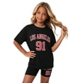 thumbnail image 2 of SGMVNU Girls 2Pcs Clothes Summer Outfits Graphic Letter Print Tee Shirt and Casual Biker Shorts Kids Streetwear Clothing Set, Size 4-5 Years, Black, 2 of 3