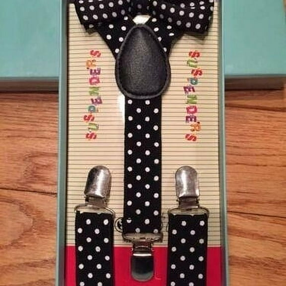 Suspenders and Bow Tie Black White Polka dots Boxed Gift Set Toddler Kids - New with box/tags