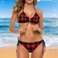thumbnail image 4 of Red And Black Plaid Bikini Swimsuit Checkerboard Swimwear Sexy Push Up Elegant Bikini Set Women Pool Rave String Bathing Suit, 4 of 5