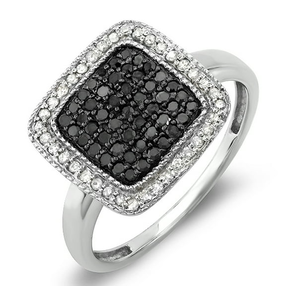 0.50 Carat (ctw) Sterling Silver Round Black & White Diamond Ladies Cocktail Ring 1/2 CT