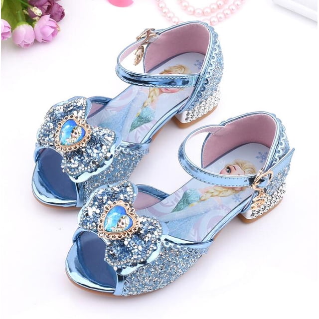 Sandalias de Disney para niñas, zapatos de princesa Elsa Frozen 2, zapatos de cristal para niñas pequeñas, zapatos de tacón alto para niños, pasarela Show Shoes26-Insole 17,2 CM Gao Jinjia LED