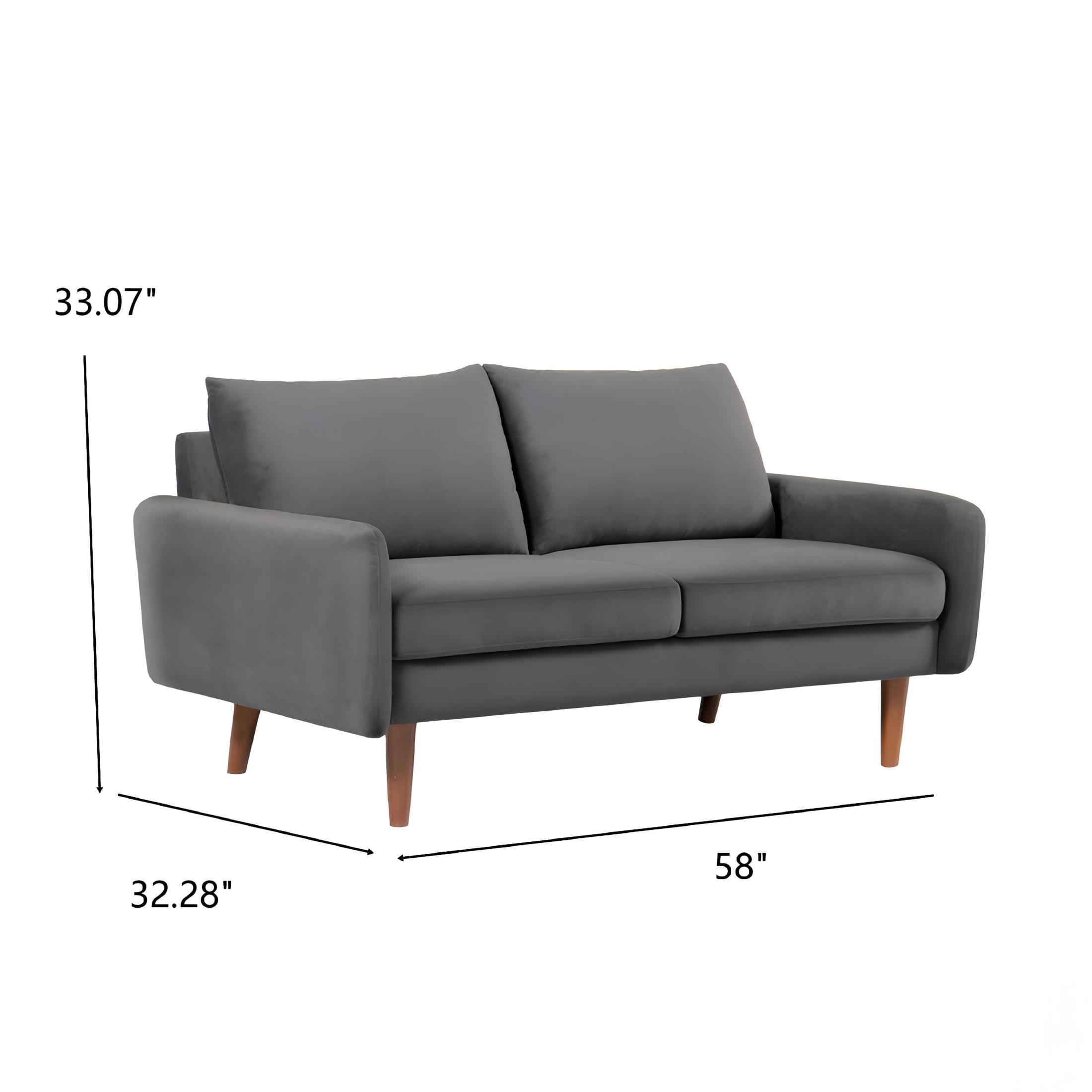 GDF Studio 58" European Modern Loveseat 2-Seater Sofa with Velvet Upholstery, Tapered Wood Legs, Gray