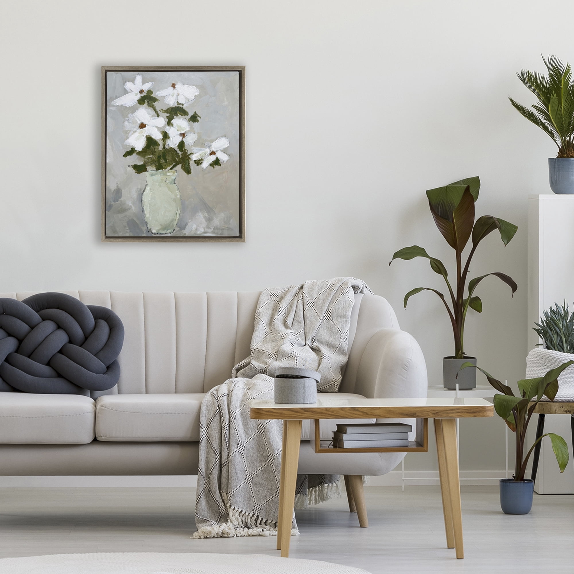 Stupell Industries Cosmos Flowers Serene Rustic Vase Brown Framed Floater Canvas Wall Art, design by Chloe Elliot