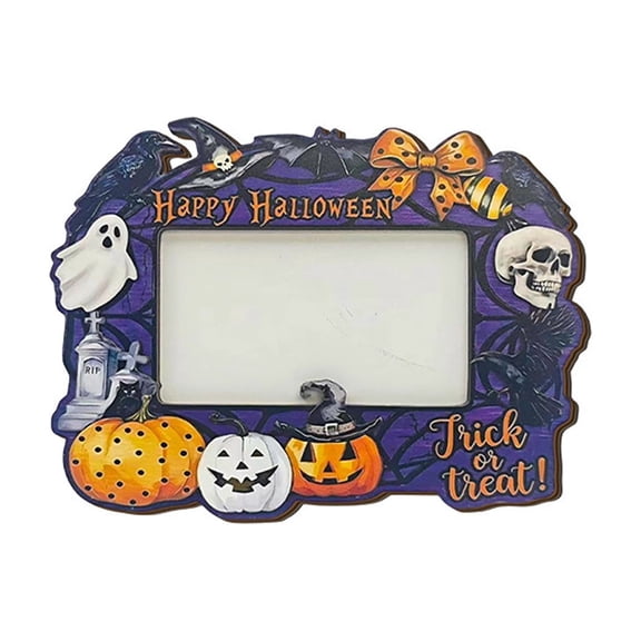 verydayNest 7.5in Halloween Wooden Photo Frame,Blue Spooky Ghost Pumpkin Desktop Ornament with Stand for Tabletop Shelf Living Room Decor