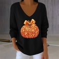 thumbnail image 2 of IMENGL Long Sleeve Shirts for Women Casual Sequin Pumpkin Print Striped Fabric Halloween Soft T-Shirt Women's Basic Tee Long Sleeve Tops,Black, 2 of 5