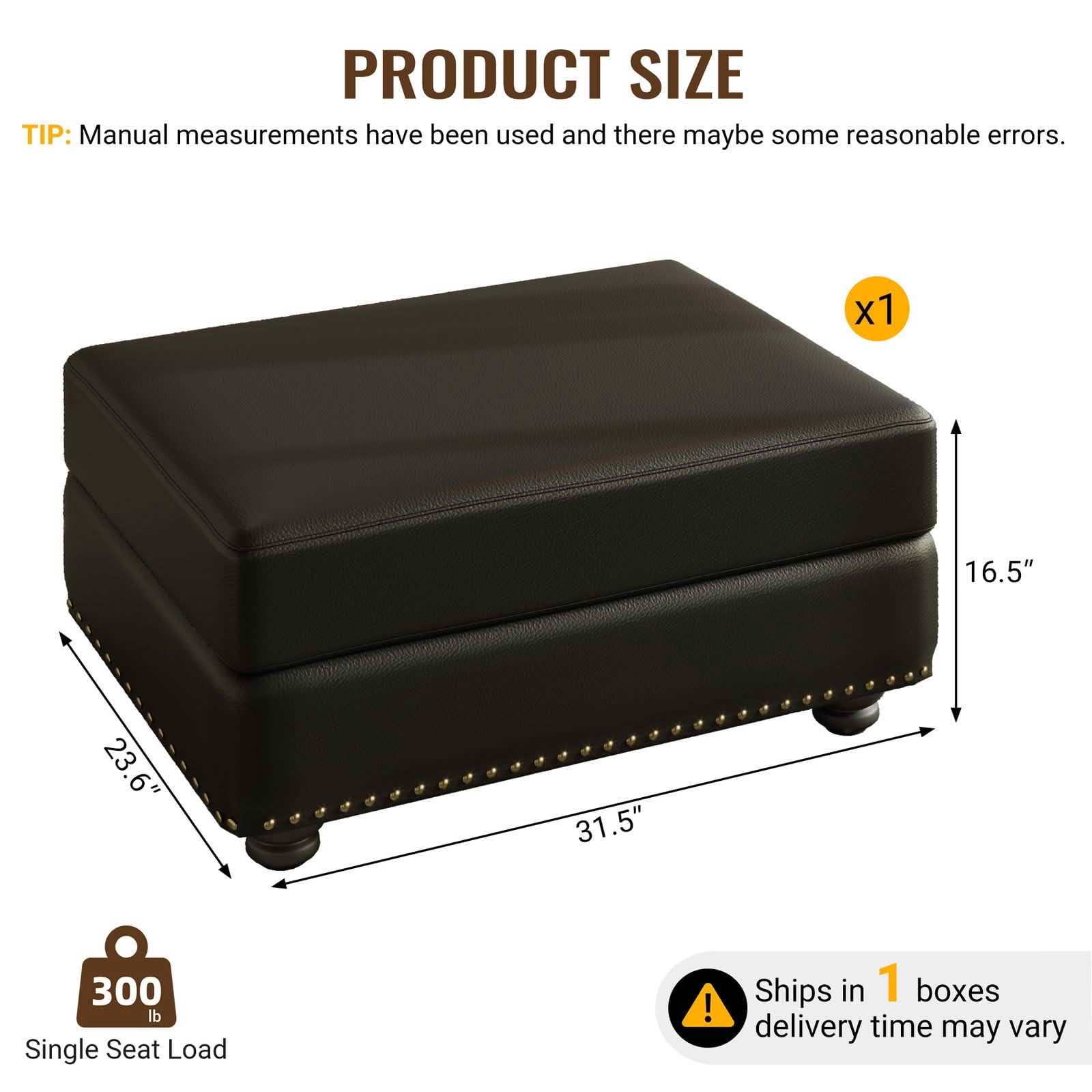 MAYEERTY Faux Leather Ottoman, Multi‑Purpose Footstool Compatible with Single/2/3‑Seater Sofa for Living Room Apartment Office