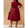 thumbnail image 2 of Plus Size Women's Solid Color Short Puff Sleeve Pleated Hem Dress Coffee Brown Casual Dress, 2 of 12