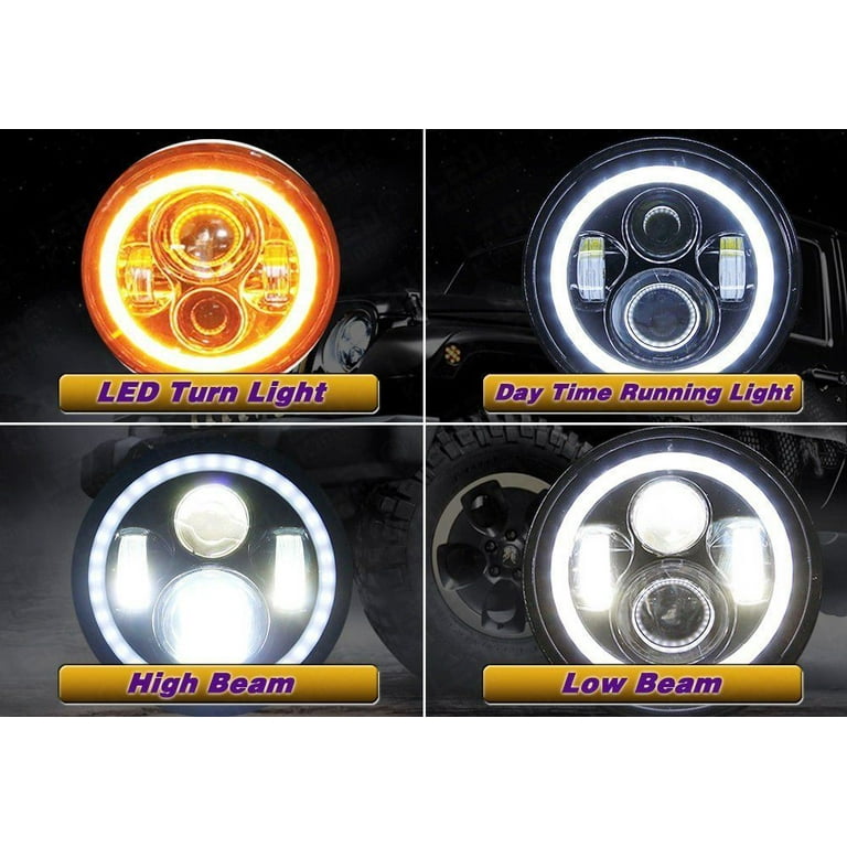 7 Main LED Headlights Orange Angel Eyes for Harley Jeep Wrangler