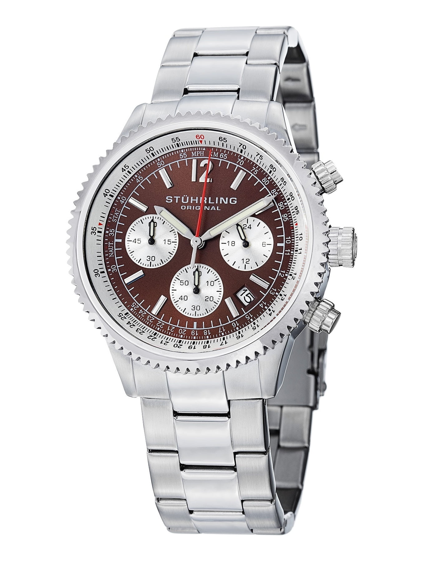 stuhrling original men's gmt stainless steel bracelet watch