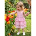 thumbnail image 6 of BemeyourBBs Toddler Baby Girl Pink Plaid Gingham Summer Dress Cute Little Girl Sundress Casual Layered Hem Plaid Print Cute Bow Sleeveless Dress Clothes, 6 of 9