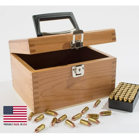 Ammunition Chest Locking Natural Finish on Solid CHERRY Hardwood Carrying Handle