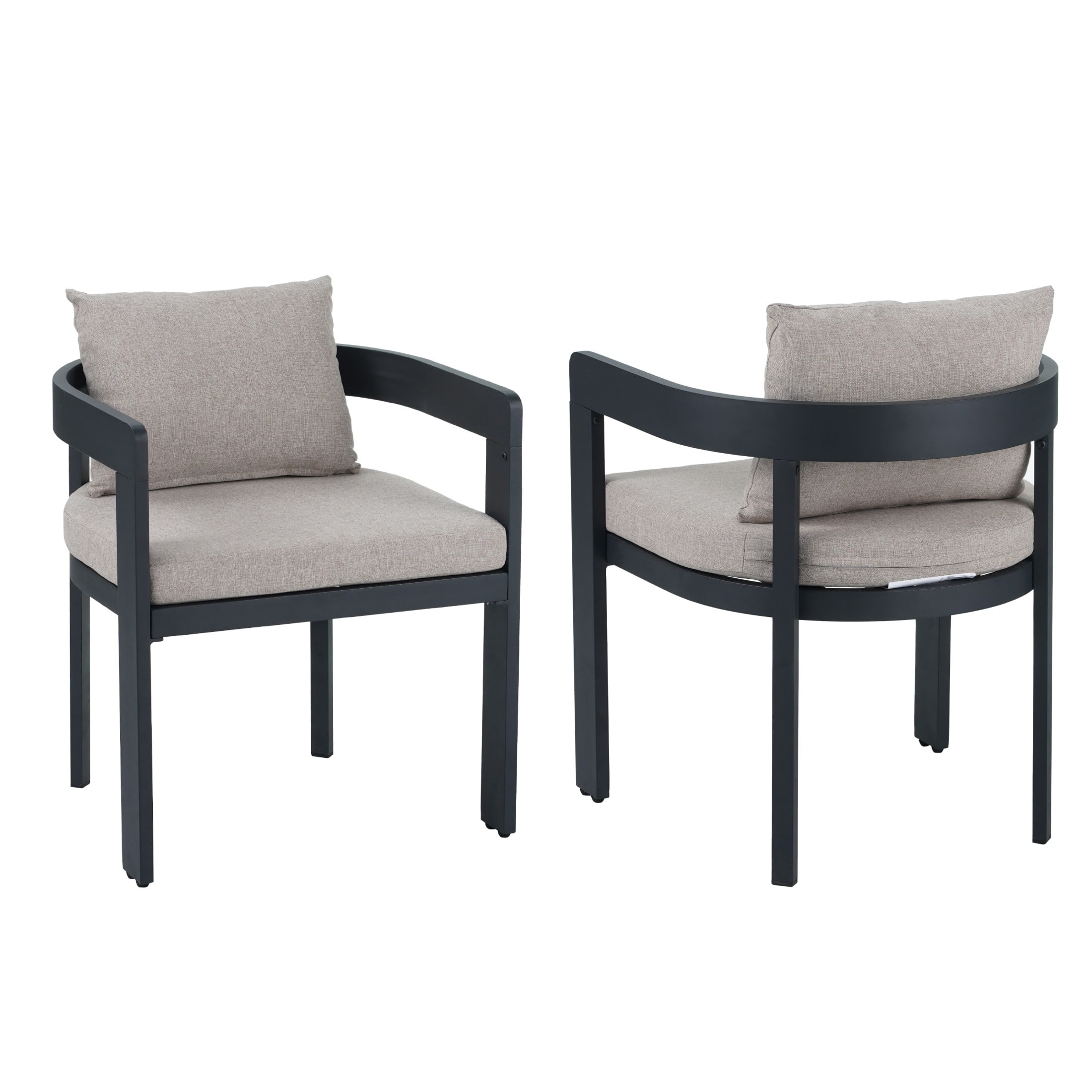Calistae Outdoor Patio Dining Chairs, Aluminum, Beige + Black, Set of 2