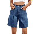 thumbnail image 2 of Womens Jean Shorts High Waisted Stretchy Bermuda Shorts Trendy Casual Denim Shorts Loose Fit Dark Blue S, 2 of 9