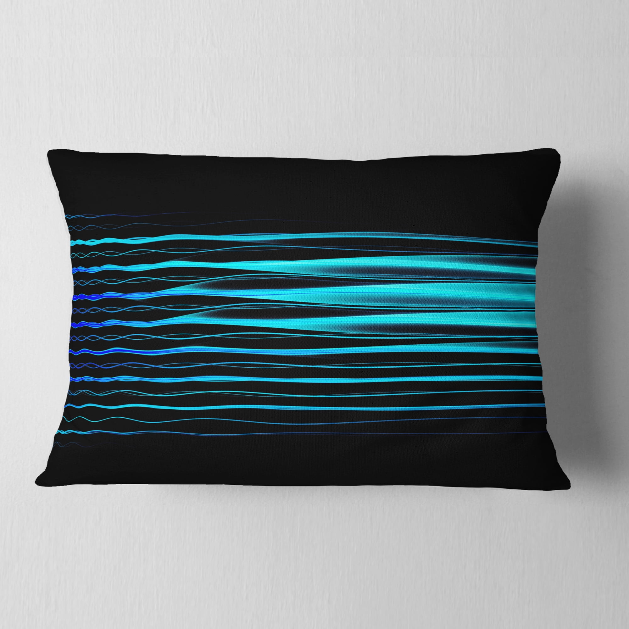 Designart Blue Fractal Flames on Black - Abstract Throw Pillow - 12x20
