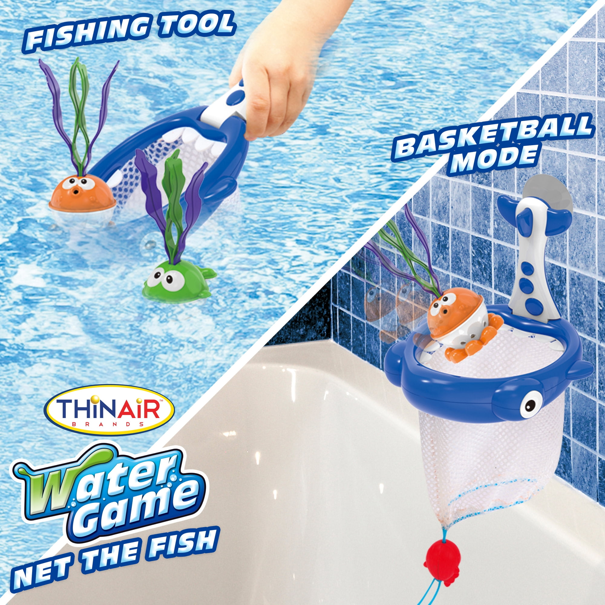 Scooba Duck: Net The Fish Water Game - 4pc Bath & Pool Toy, Shark-Themed Catch Net, 3 Adorable Fish Friends, 2-Way Play: Basketball & Fishing, Kids 3+