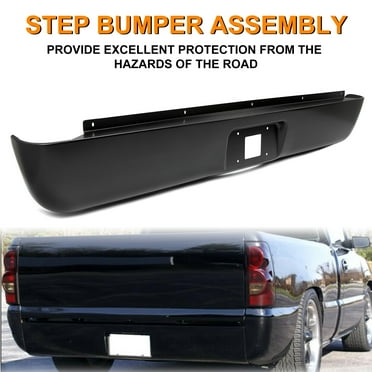 Autodayplus Rear Step Bumper Steel W/ License Plate Lights – 99-06 Chevy Silverado GMC Sierra 1500, Black Powder Coat