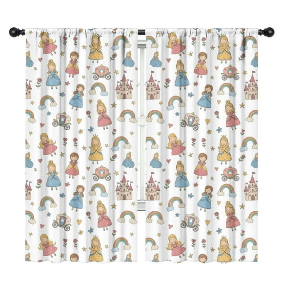 Blackout Kids Curtains,White Princess Castle Pattern Childrens Insulated Curtains Set Of 2,Bedroom Essentials,Toddler Room Decor 42"x84"