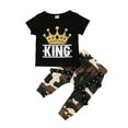 thumbnail image 3 of Qtinghua Infant Toddler Baby Boy Summer Clothes King Letter T-Shirt Crown Short Sleeve Tops+Camouflage Long Pants 2Pcs Outfits Black 6-12 Months, 3 of 8