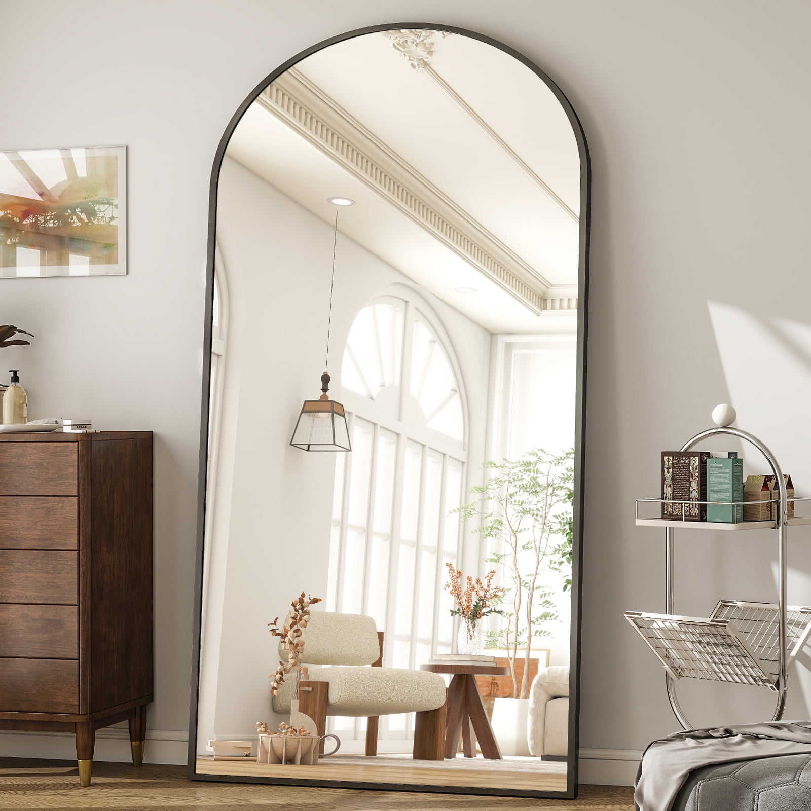 Cenovo 78"x 38" Arched Full Length Mirror Full Body Floor Mirrors, Black