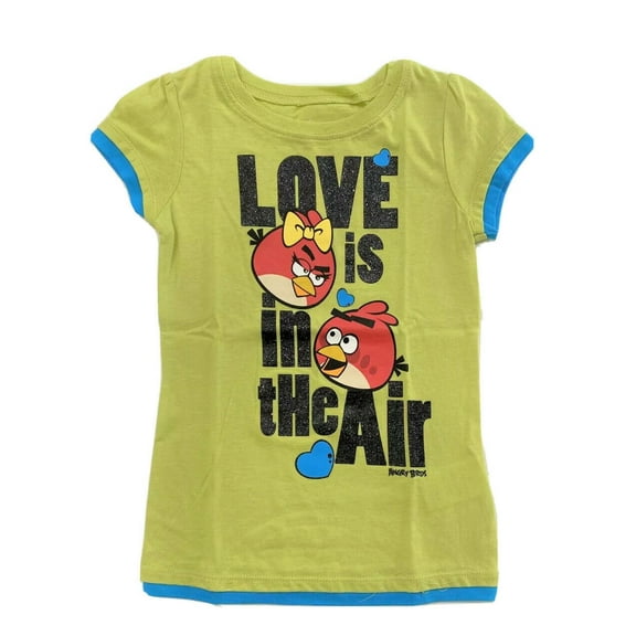 ANGRY BIRDS GIRLS TOP - SZ 5 LOVE IS IN THE AIR - TEE SHIRT SHORT SLEEVE GRAPHIC