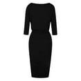 thumbnail image 3 of Njoeus Women's Fashion Fall Long Sleeve Pencil Work Dresses Wrap Crewneck Office Bodycon Dress Casual Elastic Waist Party Midi Dress with Pockets, 3 of 4