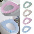 thumbnail image 1 of Juego de fundas de asiento de inodoro universal engrosado con manija, almohadilla de anillo de inodoro de invierno lavable de punto suave, 2 colores, ajuste elástico para inodoros redondos y, 1 of 7