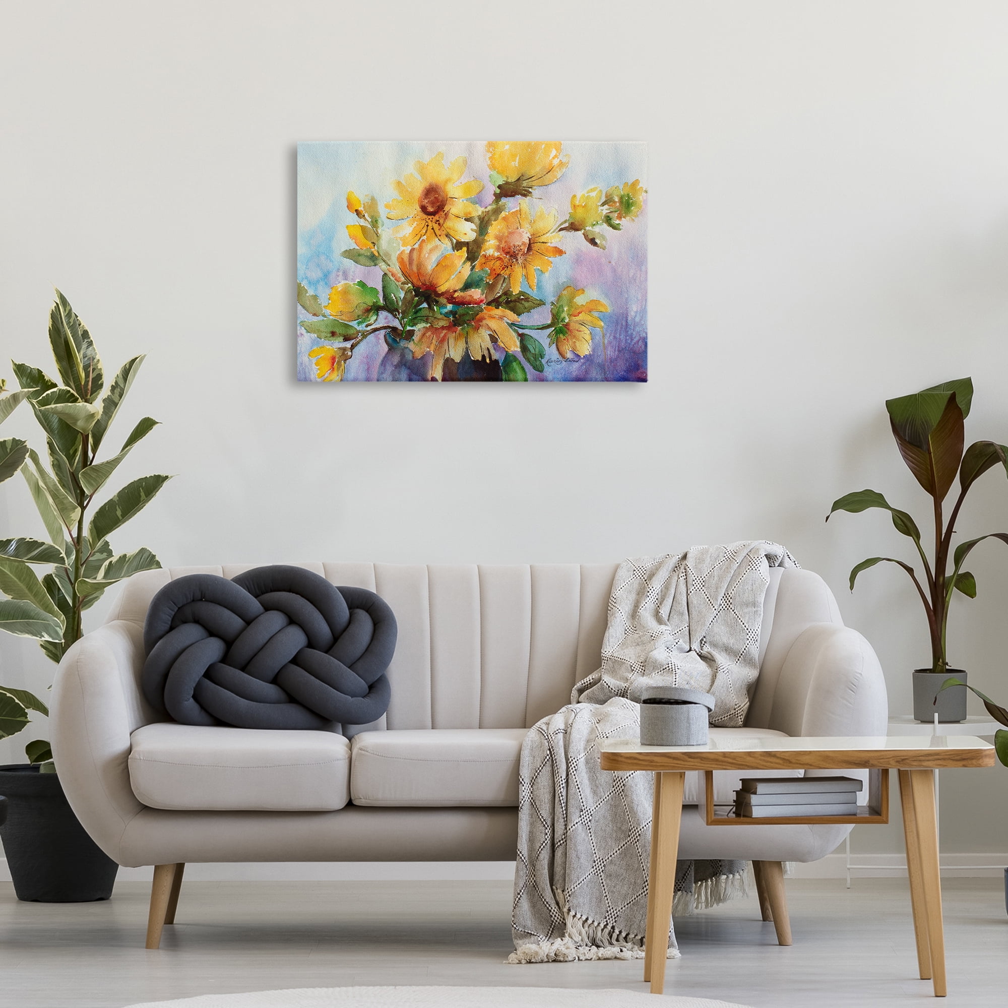Stupell Industries Watercolor Daisies Vase Botanical & Floral Painting Gallery Wrapped Canvas Art Print Wall Art, 30 x 20