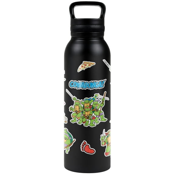 Teenage Mutant Ninja Turtles TMNT Official Turtles Sticker Collage 24 oz Insulated Canteen Water Bottle, Leak Resistant, Vacuum Insulated Stainless Steel with Loop Cap