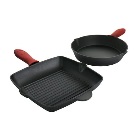 

Gao qi Pre-Seasoned 4 Piece Cast Iron Set with Silicone Handles