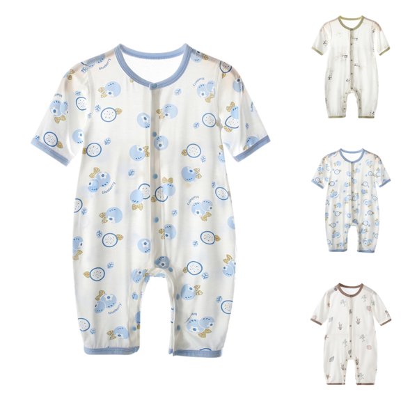 Paiwinds Summer Baby Boy Girl Romper Crew Neck Short Sleeve Snap Closure Casual Coverall Regular Fit Knit One-Piece Jumpsuit Outfit for Infants Newborns