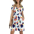 thumbnail image 4 of Ichuanyi Woman Dress, Clearance Summer Fashion Women Summer Casual V-Neck Print Short Sleeve Fold Mini Dress, 4 of 8