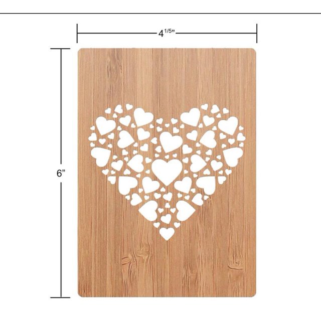 Tarjeta de amor con doble corazón, tarjeta de felicitación para amantes de Qixi, tarjeta de felicitación de bambú vintage, tarjeta de felicitación hueca para cumpleaños del Día del Maestro, postal