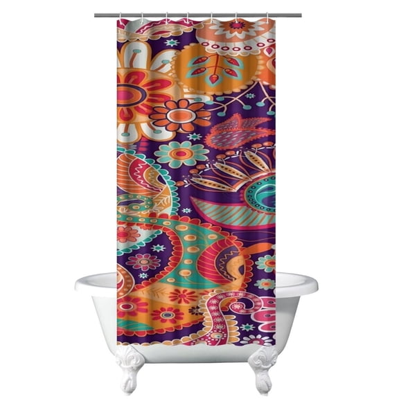 Small Stall Narrow Shower Curtain 36"W x 72"L – Tropical Bohemian Leaves, Mid-Century Abstract Boho Botanical Bathroom Decor, Vintage Floral Palm Leaf Pattern, Rustic Tribal Folk Style