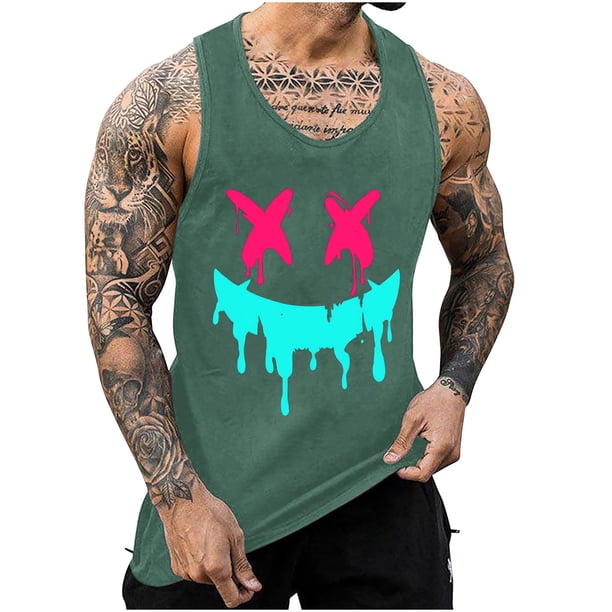 Camisetas de Tanque de los Hombres Tanque de los Hombres Incolor Gradiente de Impresión Cuello Redondo Correa Delgada Fuga Atrás Regular Casual Deportes Blusas de Tanque