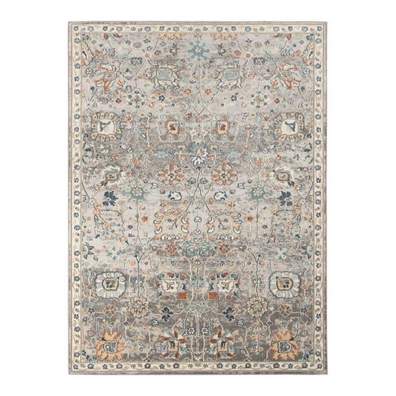 9 x 12 ft. Blue & Orange Floral Stain Resistant Indoor & Outdoor Rectangle Area Rug