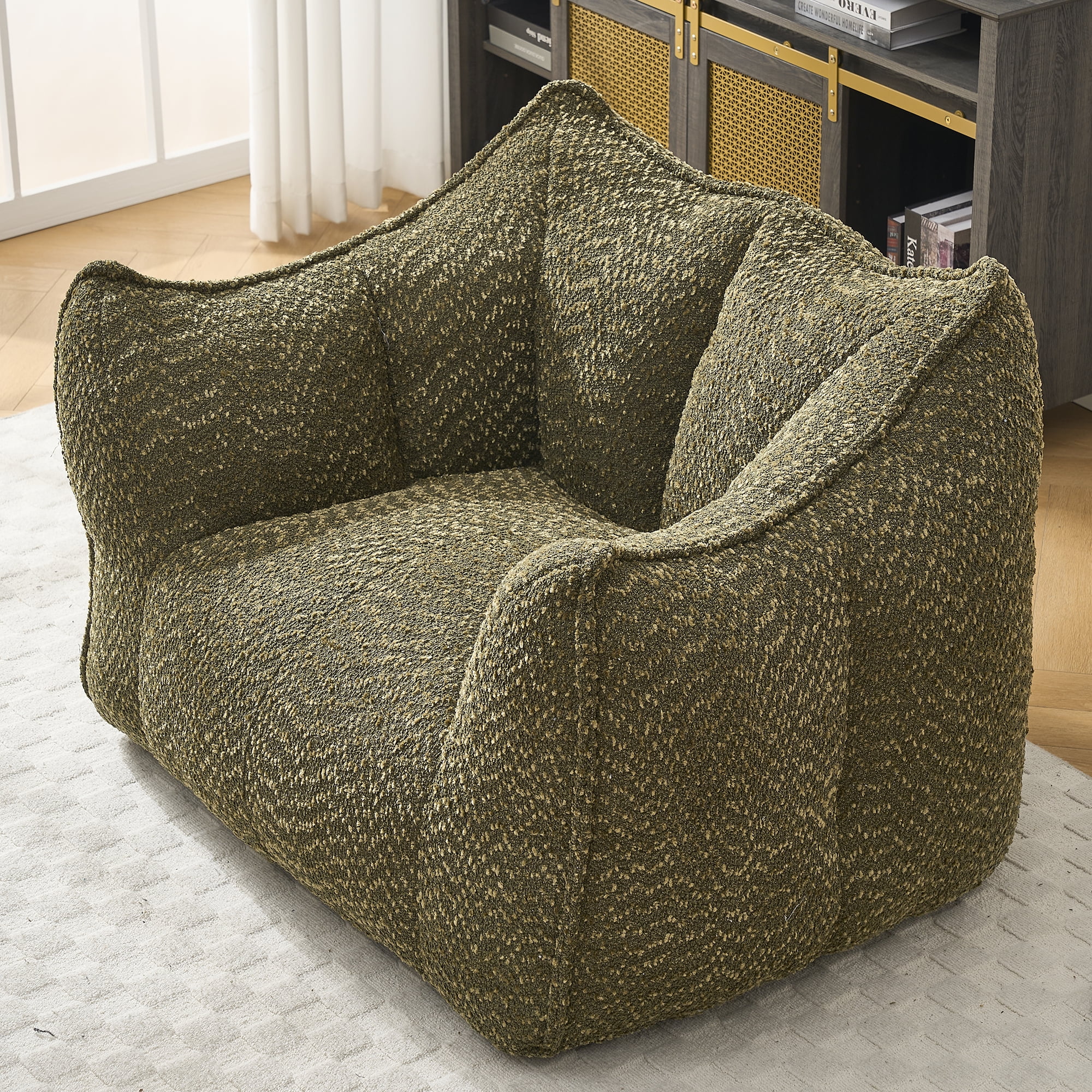 Newest Heavy-Duty Chenille Bean Bag Chair - 2-Person High-Density Foam & Portable Design for Family Entertainment