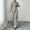 Gray, variant on Womens Two Piece Outfit Long Sleeve Breasted Blazer High Waist Straight Leg Pants formal Business Suit Khaki XL(XL)