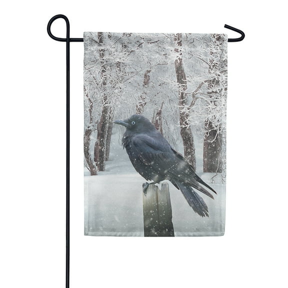 America Forever Winter Crow Garden Flag Double Sided Vertical Decorative 12.5 x 18 inches for Outdoor, Yard, Porch Happy Holiday Snowflakes Snowfall Celebration Let It Snow Garden Flag