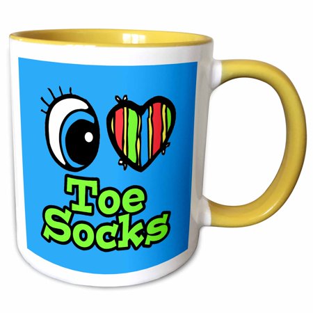 

3dRose Bright Eye Heart I Love Toe Socks - Two Tone Yellow Mug 11-ounce