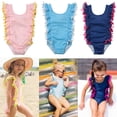 thumbnail image 4 of Styles I Love Little Kid Girls Ruffle Pom Pom Tassel One-Piece Swimsuit Bathing Suit Beach Pool Party Swimwear (Navy Blue, 120/4-5 Years), 4 of 7