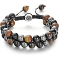 thumbnail image 1 of Pulsera de triple protección brillar de cuentas de piedra para hombre ajustable, 1 of 5