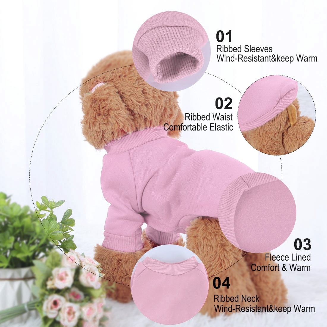 Unique Bargains Cotton Blend Dog Winter Sweatshirt Pet Clothes Fleece Lined Warm Coat Pink