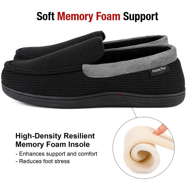 HomeTop Men s Comfort Memory Foam Moccasin Slippers Breathable Cotton Knit Terry Cloth House Shoes