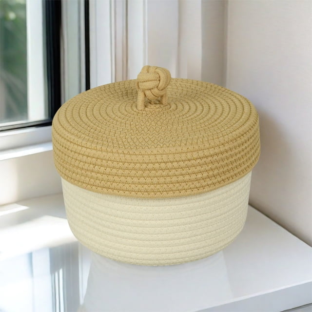 Cesta de almacenamiento de cuerda de algodón • Organizador de escritorio de 25x25x16cm para joyería, llaves, papelería • Caja tejida blanca con asa