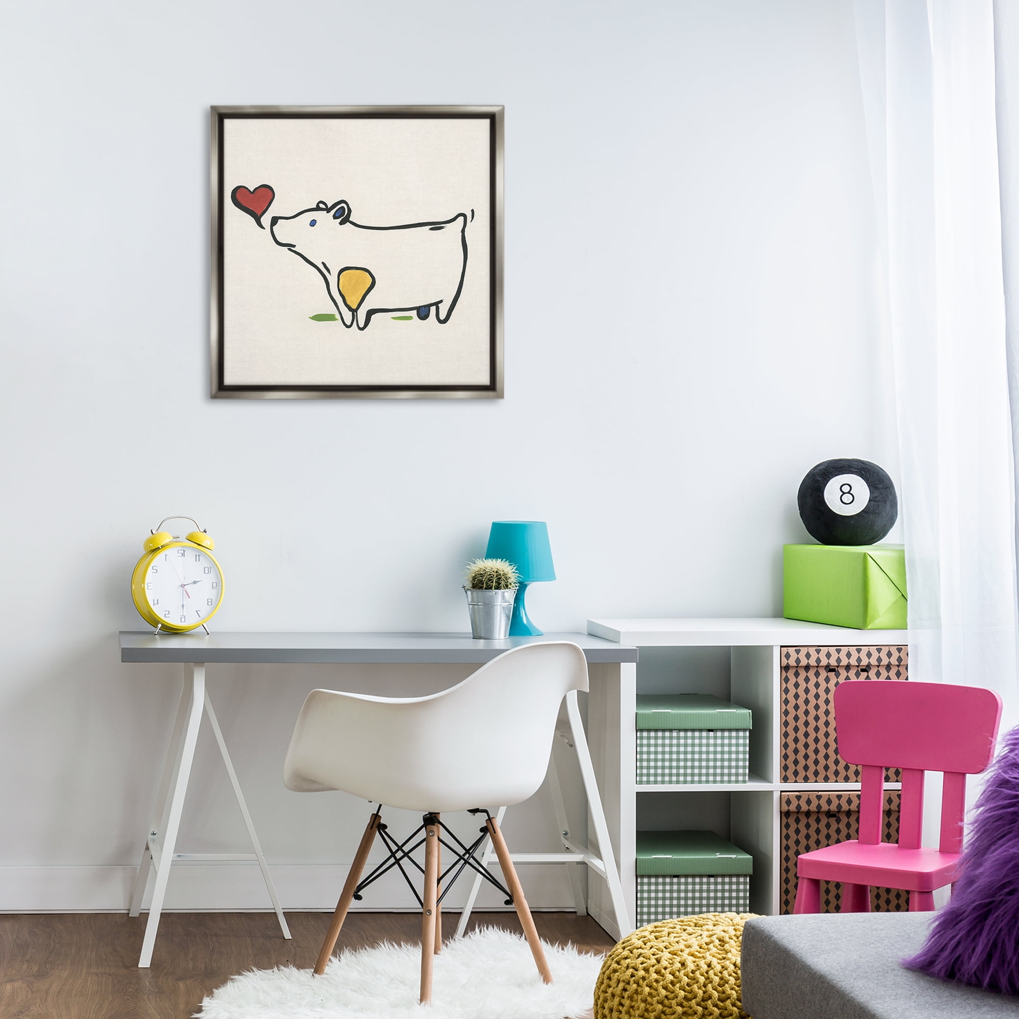 Stupell Industries Bear & Heart Doodle Animals Painting Gray Floater Framed Canvas Art Print Wall Art, 25 x 25