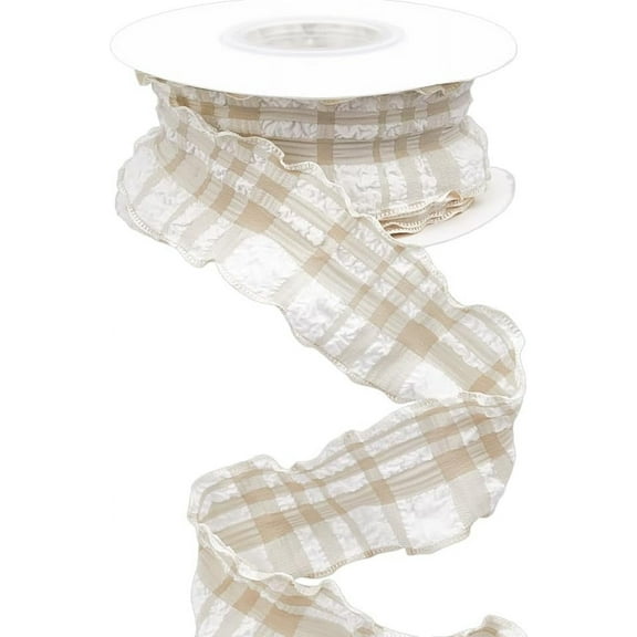 1 roll 10 Yards Linen Ribbon for Sewing Decoration Lattice Tan 1-5/8 inch(40mm)