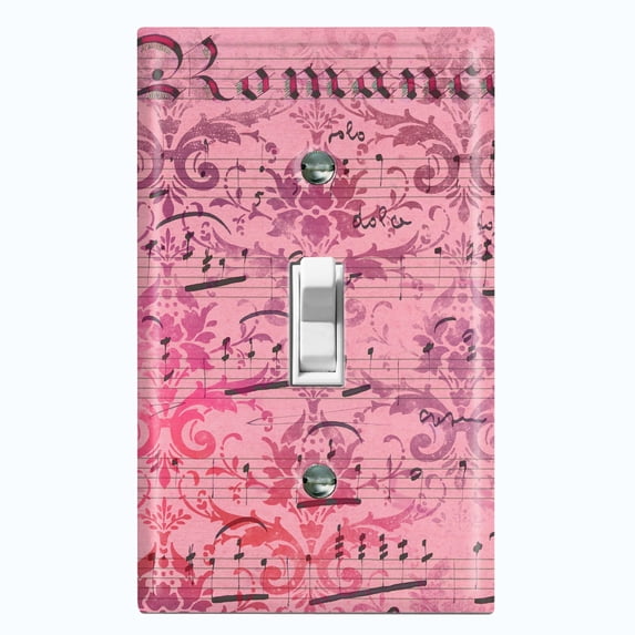 Metal Light Switch Plate Outlet Cover Red Music Sheet Wallpaper Damask MUS005